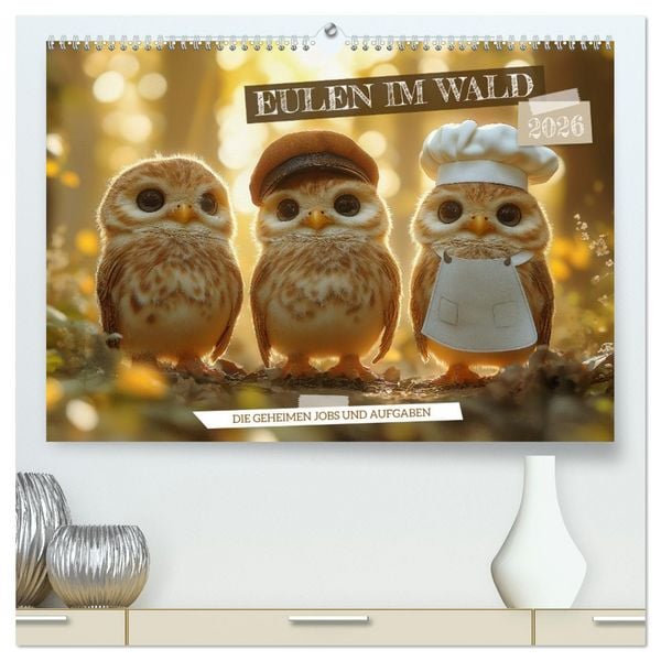 Produktbild: Eulen im Wald - Die geheimen Jobs und Aufgaben (hochwertiger Premium Wandkalender 2026 DIN A2 quer), Kunstdruck in Hochglanz
