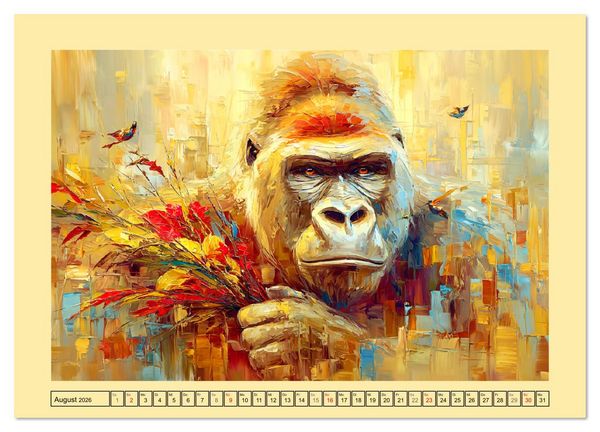 Produktbild: W&auml;chter der Stille. Beeindruckende Gorillas in moderner &Ouml;loptik (Wandkalender 2026 DIN A4 quer), CALVENDO Monatskalender