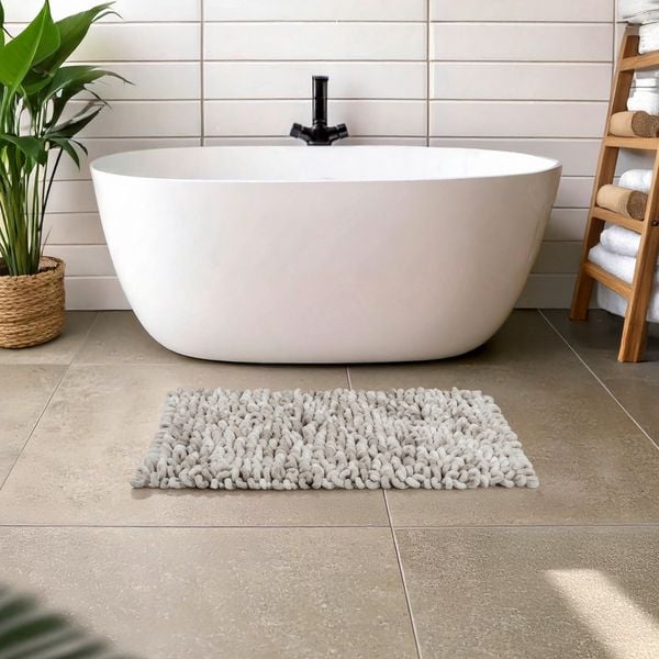 Produktbild: Badteppich Mod. Lerici, weiß-grau, Polyester-Baumwolle, 60x90 cm, schnelltrocknend und rutschfest