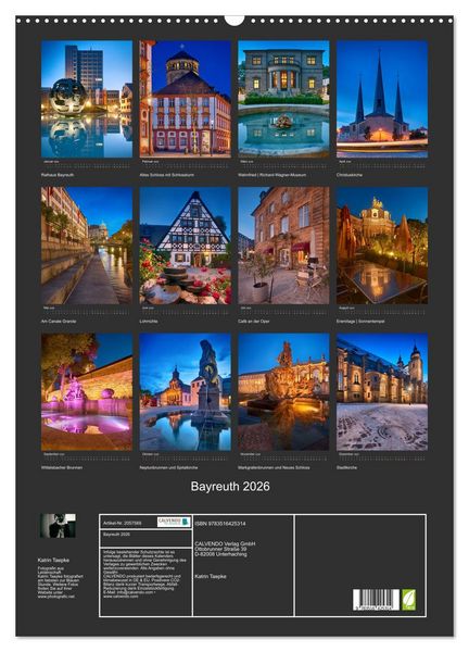 Produktbild: Bayreuth 2026 (Wandkalender 2026 DIN A2 hoch), CALVENDO Monatskalender