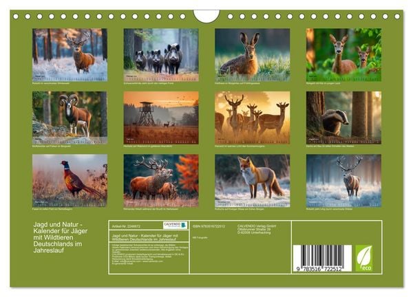 Produktbild: Jagd und Natur - Kalender f&uuml;r J&auml;ger mit Wildtieren Deutschlands im Jahreslauf (Wandkalender 2026 DIN A4 quer), CALVENDO Monatskalender