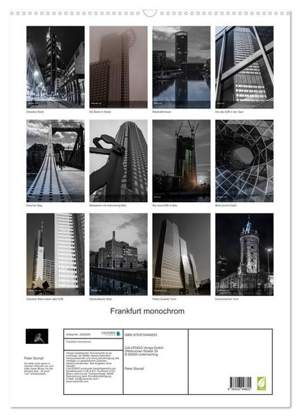 Produktbild: Frankfurt monochrom (Wandkalender 2026 DIN A2 hoch), CALVENDO Monatskalender