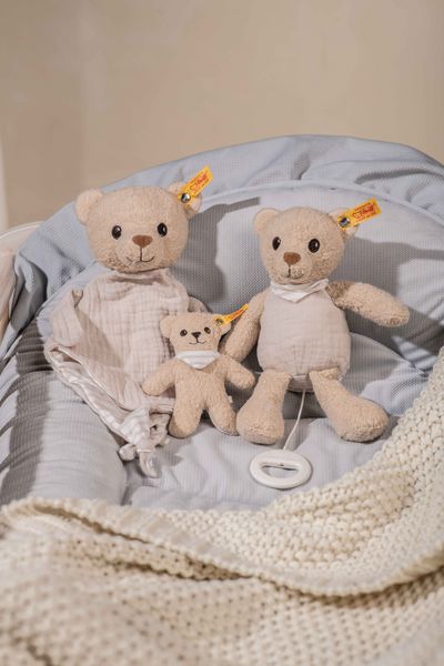 Produktbild: Steiff 242779 - Noah Teddyb&auml;r Spieluhr (Melodie: Wei&szlig;t du wieviel Sternlein), GOTS Pl&uuml;sch/Stoff, beige, 23 cm