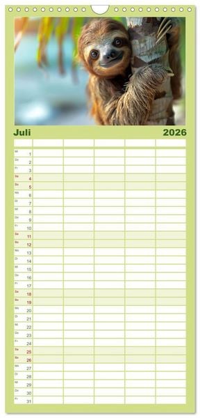 Produktbild: Familienplaner 2026 - Faultiere - entspannt durchs Jahr mit 5 Spalten (Wandkalender, 21 x 45 cm) CALVENDO