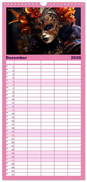 Produktbild: Familienplaner 2026 - MASKEN - poetisch und vertr&auml;umt mit 5 Spalten (Wandkalender, 21 x 45 cm) CALVENDO