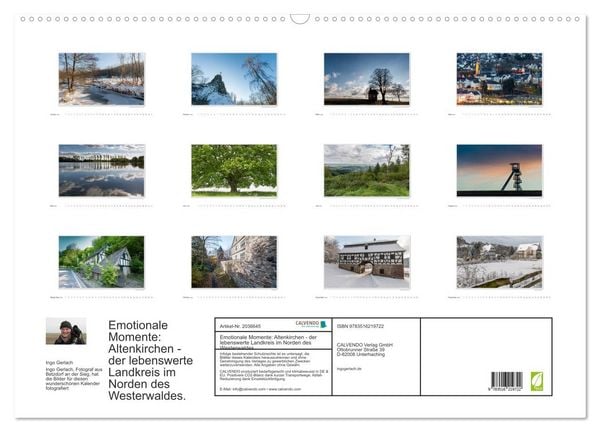 Produktbild: Emotionale Momente: Altenkirchen - der lebenswerte Landkreis im Norden des Westerwaldes. (Wandkalender 2026 DIN A2 quer), CALVENDO Monatskalender