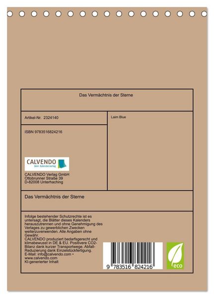 Produktbild: Das Verm&auml;chtnis der Sterne (Tischkalender 2027 DIN A5 hoch), CALVENDO Monatskalender