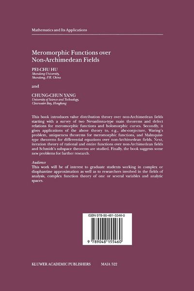 Produktbild: Meromorphic Functions over Non-Archimedean Fields