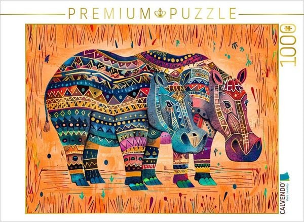 Produktbild: CALVENDO Puzzle Abstraktes Flusspferd mit Sonnenornament | 1000 Teile Lege-Gr&ouml;&szlig;e 64x48cm Foto-Puzzle f&uuml;r gl&uuml;ckliche Stunden