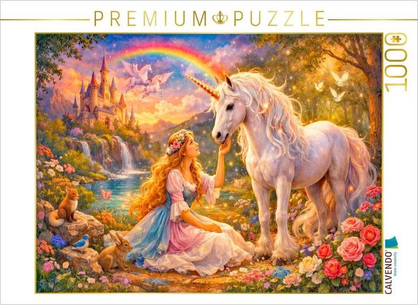 Produktbild: CALVENDO Puzzle Einhorn unterm Regenbogen | 1000 Teile Lege-Gr&ouml;&szlig;e 64x48cm Foto-Puzzle f&uuml;r gl&uuml;ckliche Stunden