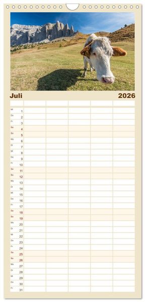 Produktbild: Familienplaner 2026 - Dolomiten mit 5 Spalten (Wandkalender, 21 x 45 cm) CALVENDO