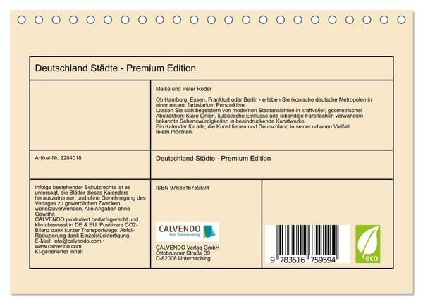 Produktbild: Deutschland St&auml;dte - Premium Edition (Tischkalender 2027 DIN A5 quer), CALVENDO Monatskalender