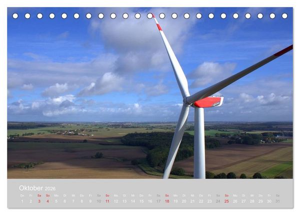 Produktbild: Windkraftanlagen aus der Luft fotografiert (Tischkalender 2026 DIN A5 quer), CALVENDO Monatskalender