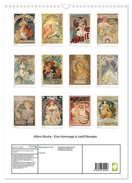 Produktbild: Alfons Mucha - Eine Hommage in zw&ouml;lf Monaten (Wandkalender 2026 DIN A3 hoch), CALVENDO Monatskalender