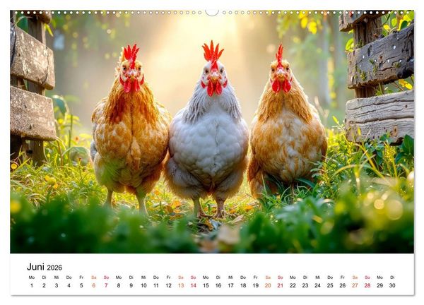 Produktbild: H&uuml;hner - gefiedert durchs Jahr (hochwertiger Premium Wandkalender 2026 DIN A2 quer), Kunstdruck in Hochglanz