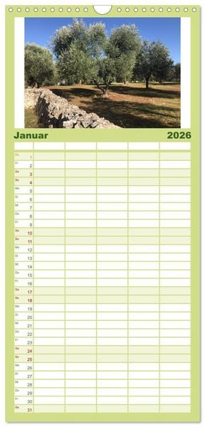 Produktbild: Familienplaner 2026 - Apuliens Kulturlandschaft mit 5 Spalten (Wandkalender, 21 x 45 cm) CALVENDO