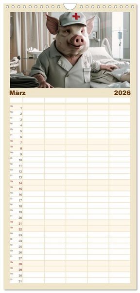 Produktbild: Familienplaner 2026 - Tierisch lustige Krankenpfleger mit 5 Spalten (Wandkalender, 21 x 45 cm) CALVENDO