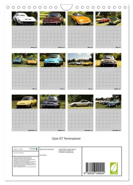 Produktbild: Opel GT Terminplaner (Wandkalender 2026 DIN A4 hoch), CALVENDO Monatskalender