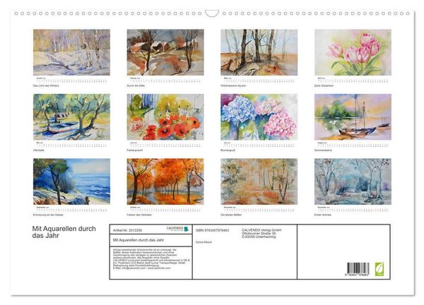 Produktbild: Mit Aquarellen durch das Jahr (Wandkalender 2026 DIN A2 quer), CALVENDO Monatskalender