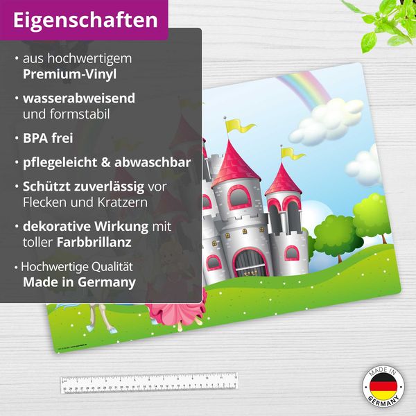 Produktbild: Cover-your-desk Schreibtischunterlage f&uuml;r Kinder M&auml;rchenschloss mit Einhorn und Prinzessin, aus hochwertigem Vinyl , 60 x 40 cm