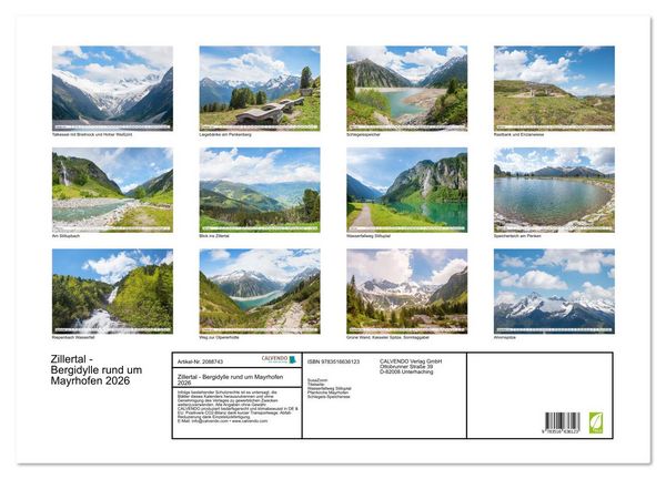 Produktbild: Zillertal - Bergidylle rund um Mayrhofen 2026 (Wandkalender 2026 DIN A2 quer), CALVENDO Monatskalender
