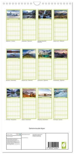 Produktbild: Familienplaner 2026 - Geheimnisvolle Alpen mit 5 Spalten (Wandkalender, 21 x 45 cm) CALVENDO