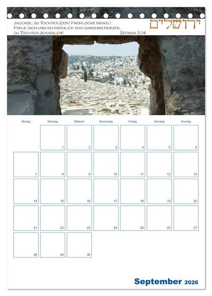 Produktbild: Jerusalem Kalender mit Bibelworten und Planer! (Tischkalender 2026 DIN A5 hoch), CALVENDO Monatskalender