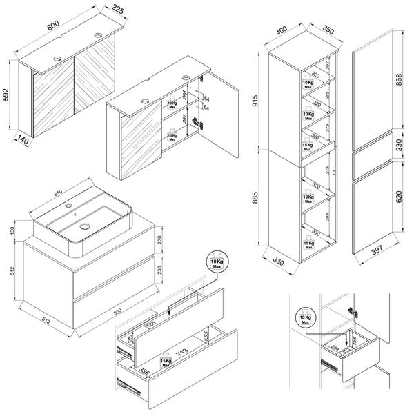 Produktbild: 4 tlg. Badm&ouml;bel-Set mit Waschbecken Cosila-A 80 cm