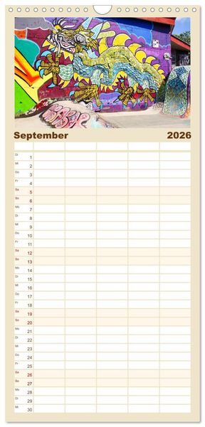 Produktbild: Familienplaner 2026 - Graffiti: Die Kunst der Stra&szlig;e mit 5 Spalten (Wandkalender, 21 x 45 cm) CALVENDO