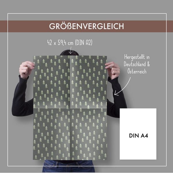 Produktbild: Geschenkpapier Set Weihnachten: Tannenbaum mit Schnee (gr&uuml;n, schwarz) f&uuml;r Kinder und Erwachsene