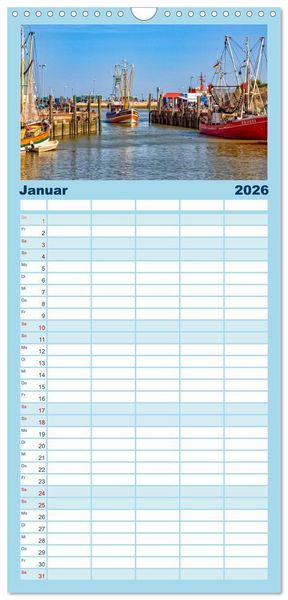 Produktbild: Familienplaner 2026 - Reise an die Nordsee - Neuharlingersiel mit 5 Spalten (Wandkalender, 21 x 45 cm) CALVENDO