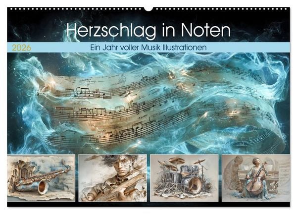 Produktbild: Herzschlag in Noten (Wandkalender 2026 DIN A2 quer), CALVENDO Monatskalender