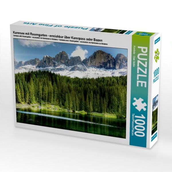 CALVENDO Puzzle Karersee mit Rosengarten - erreichbar über Karerpass oder Bozen | 1000 Teile Lege-Größe 64x48cm Foto-Puzzle für glückliche Stunden