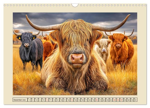 Produktbild: Schottische Hochlandrinder. Zwischen Nebel, Natur und rauer Pracht (Wandkalender 2026 DIN A3 quer), CALVENDO Monatskalender