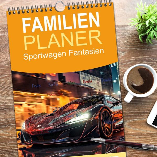 Produktbild: Familienplaner 2026 - Sportwagen Fantasien mit 5 Spalten (Wandkalender, 21 x 45 cm) CALVENDO