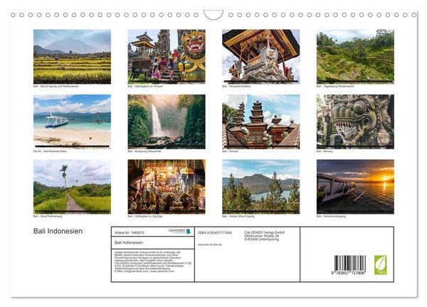 Produktbild: Bali Indonesien (Wandkalender 2026 DIN A3 quer), CALVENDO Monatskalender