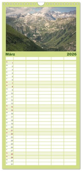 Produktbild: Familienplaner 2026 - Schweiz - Die gr&uuml;ne Lunge Europas mit 5 Spalten (Wandkalender, 21 x 45 cm) CALVENDO