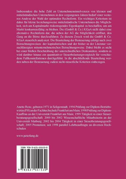 Produktbild: Die Besteuerung der GmbH & Co. KGaA und ihre Eignung als Rechtsform f&uuml;r kleine und mittelst&auml;ndische Unternehmen