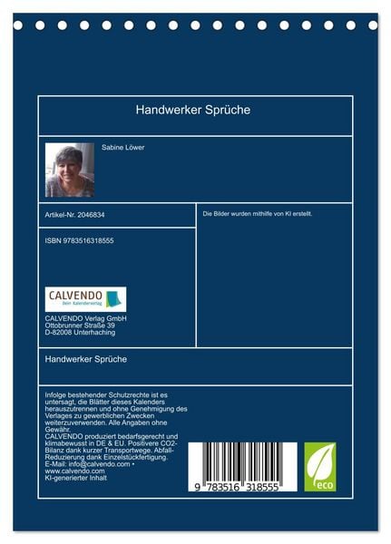 Produktbild: Handwerker Spr&uuml;che (Tischkalender 2026 DIN A5 hoch), CALVENDO Monatskalender