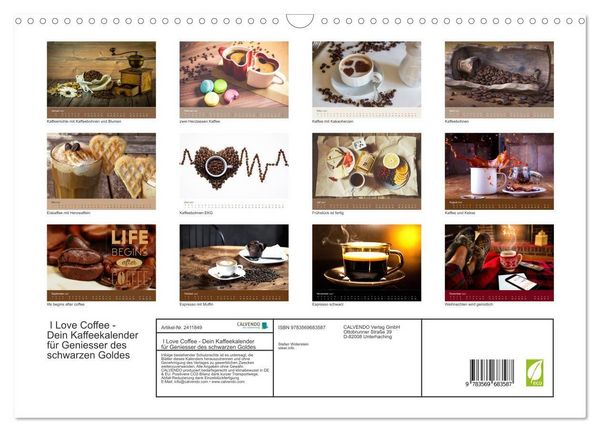 Produktbild: I Love Coffee - Dein Kaffeekalender f&uuml;r Geniesser des schwarzen Goldes (Wandkalender 2027 DIN A3 quer), CALVENDO Monatskalender
