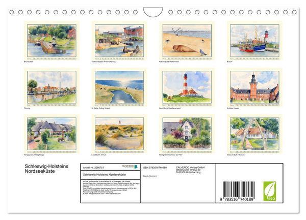 Produktbild: Schleswig-Holsteins Nordseek&uuml;ste (Wandkalender 2026 DIN A4 quer), CALVENDO Monatskalender
