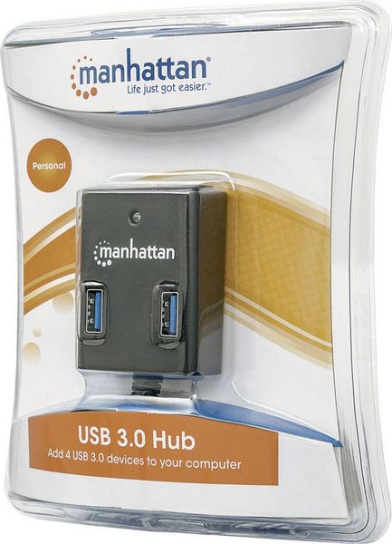 Produktbild: Manhattan 162296 USB-Hub 4 Port USB-A USB 3.0 5 GBit/s Schwarz