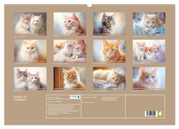 Produktbild: Katzen im Pastellstil (Wandkalender 2026 DIN A2 quer), CALVENDO Monatskalender