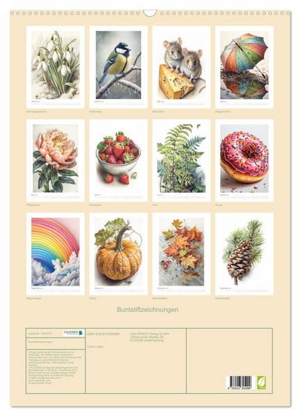Produktbild: Buntstiftzeichnungen (Wandkalender 2026 DIN A2 hoch), CALVENDO Monatskalender