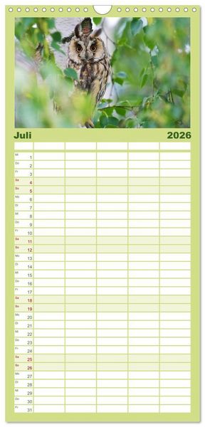 Produktbild: Familienplaner 2026 - Heimische V&ouml;gel mit 5 Spalten (Wandkalender, 21 x 45 cm) CALVENDO