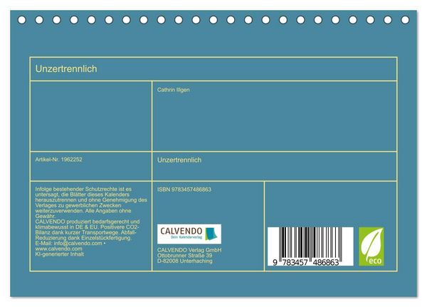 Produktbild: Unzertrennlich (Tischkalender 2026 DIN A5 quer), CALVENDO Monatskalender