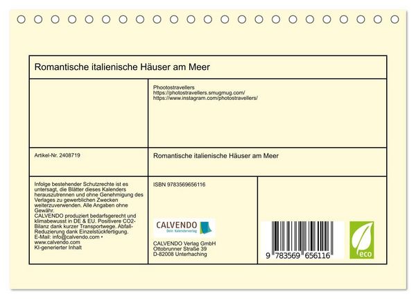 Produktbild: Romantische italienische H&auml;user am Meer (Tischkalender 2027 DIN A5 quer), CALVENDO Monatskalender