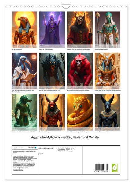 Produktbild: &Auml;gyptische Mythologie - G&ouml;tter, Helden und Monster (Wandkalender 2026 DIN A3 hoch), CALVENDO Monatskalender