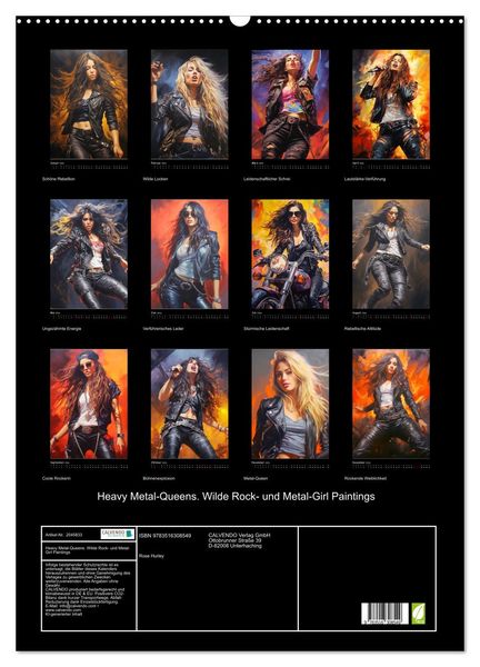 Produktbild: Heavy Metal-Queens. Wilde Rock- und Metal-Girl Paintings (Wandkalender 2026 DIN A2 hoch), CALVENDO Monatskalender