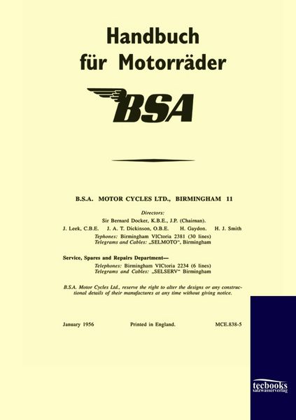 Produktbild: Handbuch f&uuml;r BSA-Motorr&auml;der (1956)